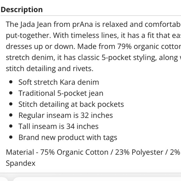 Prana Jada Boot Cut White Jeans Organic Cotton Blend 12/ 31 - Picture 5 of 16